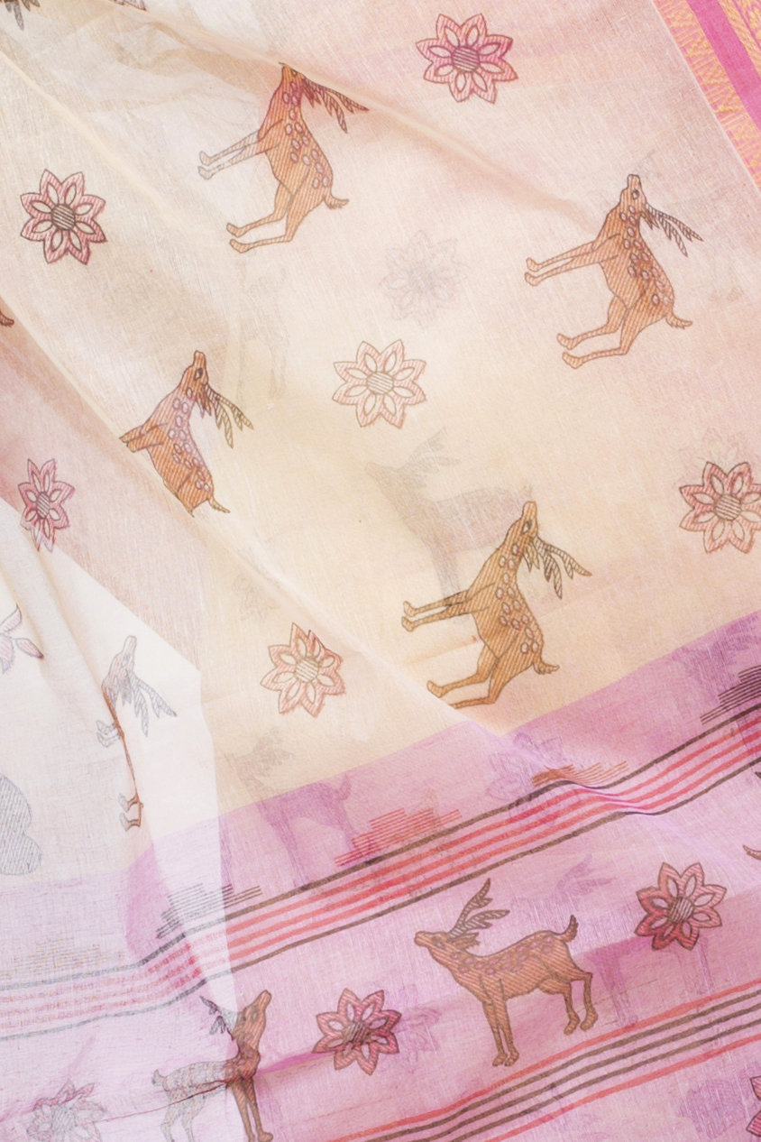 Pink Pure Cotton Sakuntala Tant Saree Print (1855)